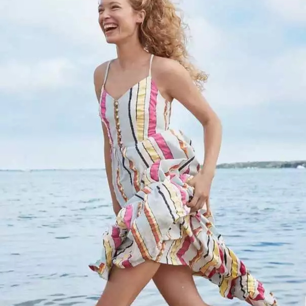J. Crew Tiered midi dress in seersucker ribbons - Picture 3 of 10